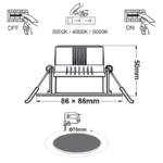 SQUARE LED SPOTLIGHT 7W SWITCH 3000-4000-6000K SMD 230V 40° Ra80 PRE-SET UP 3000K - Image 2