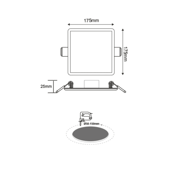 FLEXIBLE W SQUARE LED SLIM PANEL 15W 3000K 1300Lm 230V Φ50-150 120° Ra80 - Image 3