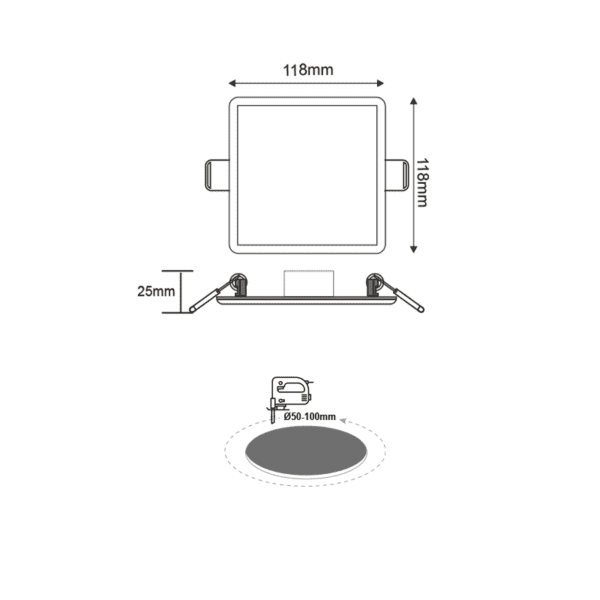 FLEXIBLE W SQUARE LED SLIM PANEL 9W 6000K 720Lm 230V Φ50-100 120° Ra80 - Image 3