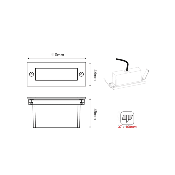 LED STEP LUMINAIRE 110X44 NM 2W 6000K 100Lm 230V IP54 RA80 - Image 2