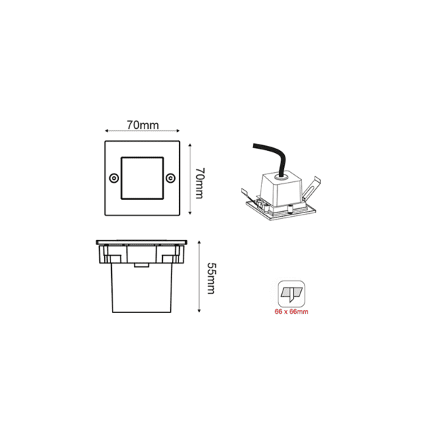 LED STEP LUMINAIRE 70X70 W 2W 6000K 100Lm 230V IP54 RA80 - Image 2