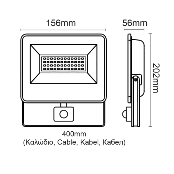 BLACK SENSOR LED SMD FLOOD LUMINAIRE IP66 30W 4000K 3100Lm 230V AC RA80 - Image 2