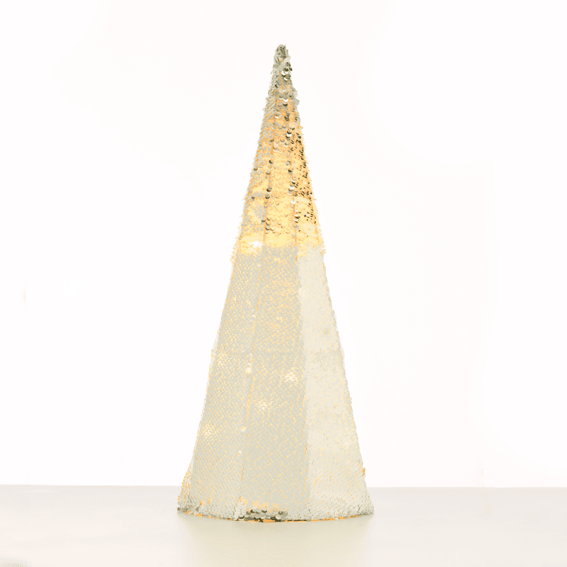 ^ "SILVER & WHITE SEQUIN CONE TREE" 20 WW LED ΛΑΜΠ. ΜΠΑΤ. 3ΧΑΑ