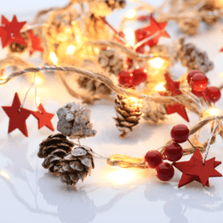 “CHRISTMAS GARLAND STRING LIGHTS” ΣΤΕΦΑΝΙ-KOKKINO  ΑΣΤΕΡΙ 20 LED ΛΑΜΠΑΚ ΣΕΙΡΑ ΜΠΑΤΑΡ(2xΑΑ) ΘΕΡΜΟ