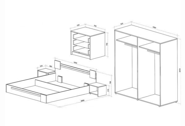 Σετ Κρεβατοκάμαρας 4 τεμαχίων 160/200, Stillo-Smart Home, Genomax - Image 2