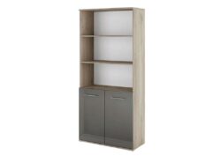 Βιβλιοθήκη με πόρτες 80x36x175.5, Modul 63 Σόνομα/Γκρι γυαλιστερό, Genomax