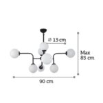 InLight Κρεμαστό φωτιστικό από μαύρο μέταλλο και λευκή οπαλίνα 8XG9 D:90cm (6166-8-BL) - Image 3