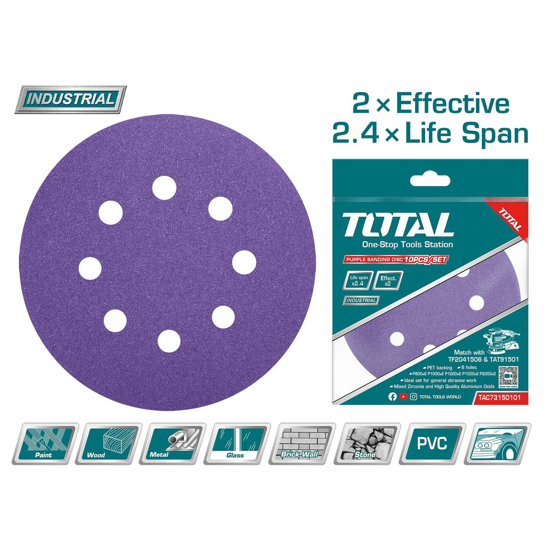 TAC73150101 TOTAL ΣΕΤ ΓΥΑΛΟΧΑΡΤΑ 150mm 10ΤΕΜ ΓΙΑ TAT91501 / TF2041506 (TAC73150101)