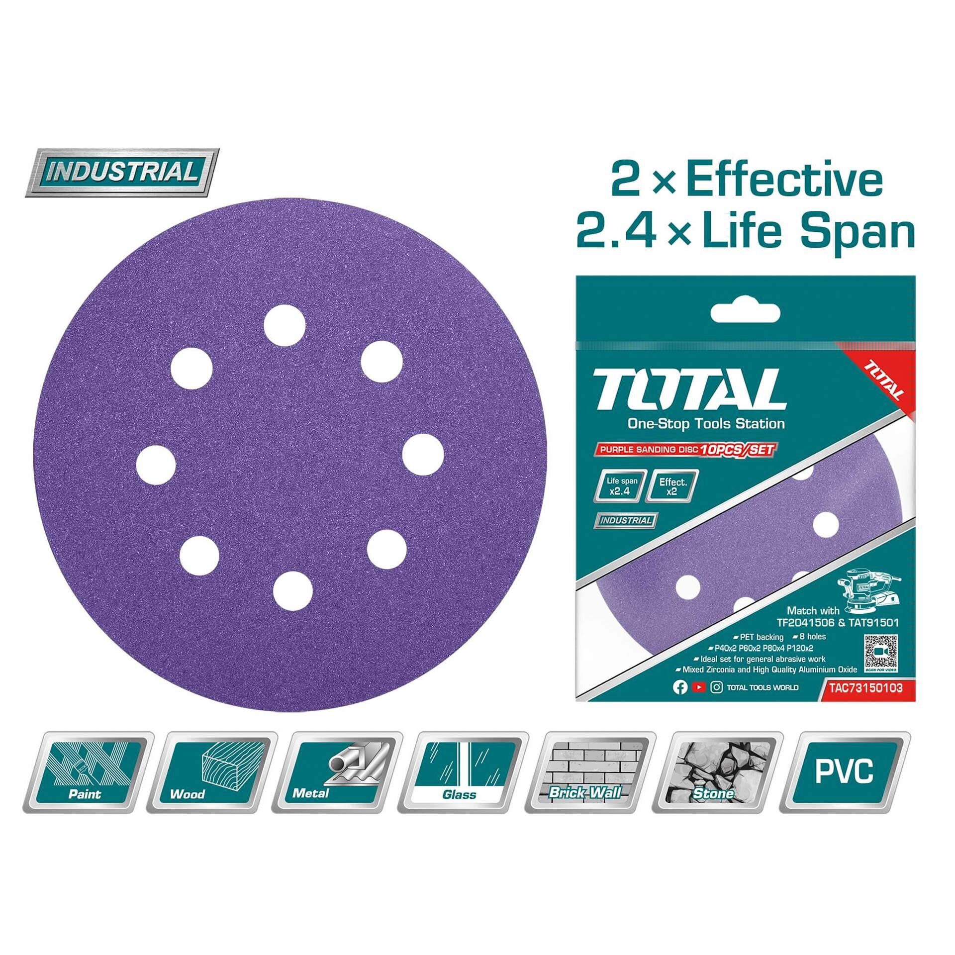 TAC73150103 TOTAL ΣΕΤ ΓΥΑΛΟΧΑΡΤΑ 150mm 10τεμ ΓΙΑ TAT91501 / TF2041506 (TAC73150103)