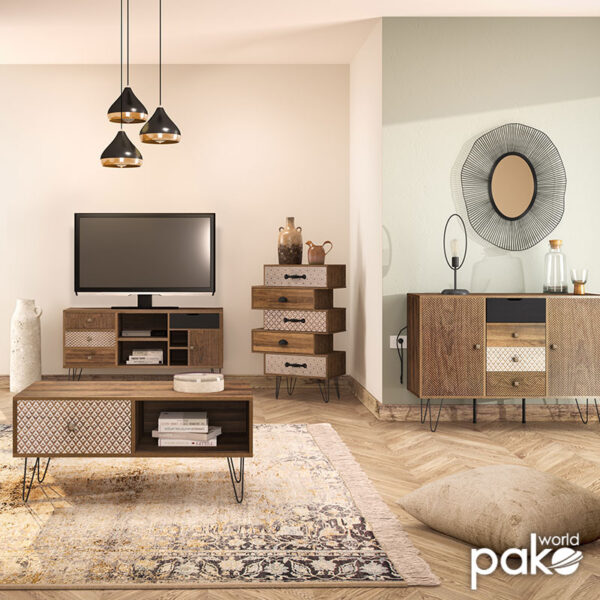 Τραπέζι σαλονιού Boho pakoworld καρυδί με μεταλλικά πόδια 100x50x46εκ - Image 3