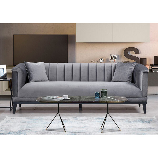 Καναπές 3θέσιος PWF-0541 pakoworld βελούδο ανθρακί 255x89x79εκ - Image 2