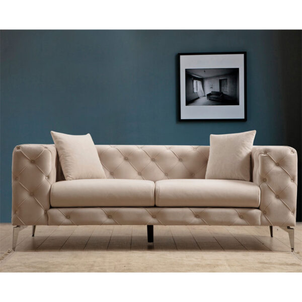 Καναπές 2θέσιος PWF-0579 pakoworld τύπου Chesterfield ύφασμα εκρού 197x90x73εκ - Image 7