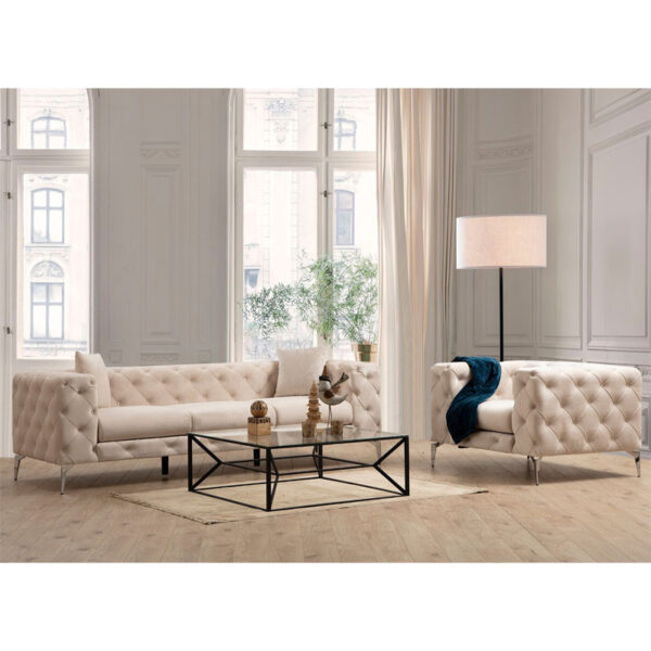 Καναπές 3θέσιος PWF-0579 pakoworld τύπου Chesterfield ύφασμα εκρού 237x90x73εκ - Image 10