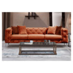 Καναπές 3θέσιος PWF-0579 pakoworld τύπου Chesterfield ύφασμα κεραμιδί 237x90x73εκ - Image 4