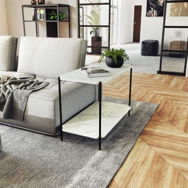 Βοηθητικό τραπέζι Mara MDF λευκό μαρμάρου-μαύρο 80x40x55cm - Image 2