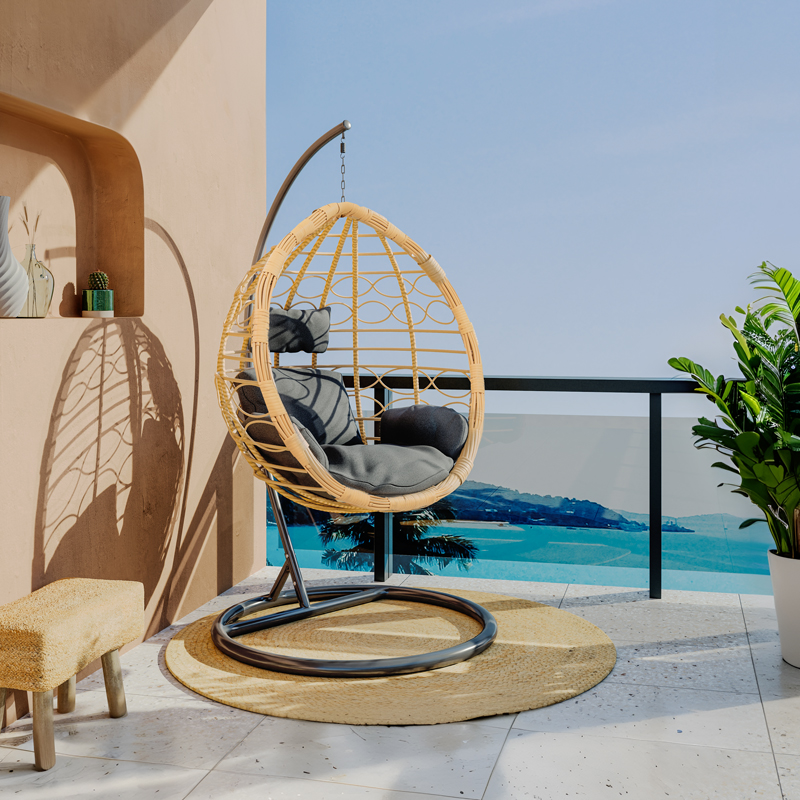 135-000021-1 Κούνια Hudson pakoworld κρεμαστή μέταλλο μαύρο-pp φυσικό-μαξιλάρι μαύρο 109x119x195εκ - Image 2