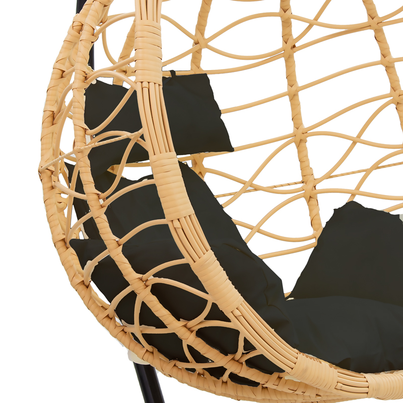 135-000021-5 Κούνια Hudson pakoworld κρεμαστή μέταλλο μαύρο-pp φυσικό-μαξιλάρι μαύρο 109x119x195εκ - Image 6