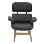 Πολυθρόνα relax Mirto pakoworld μασίφ ξύλο καρυδί -PU μαύρο 80x80x96.5εκ - Image 4