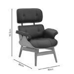 Πολυθρόνα relax Mirto pakoworld μασίφ ξύλο καρυδί -PU μαύρο 80x80x96.5εκ - Image 9