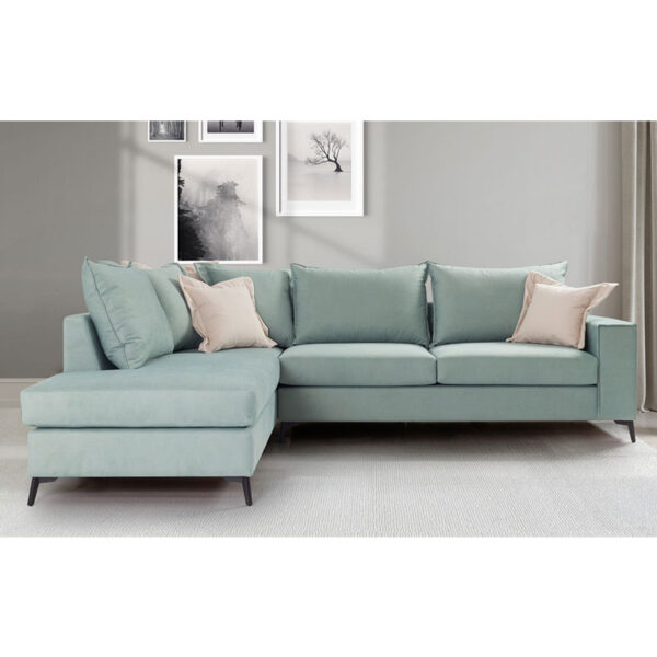 Γωνιακός καναπές δεξιά γωνία Romantic pakoworld ύφασμα Ciel-Cream 290x235x95εκ - Image 8