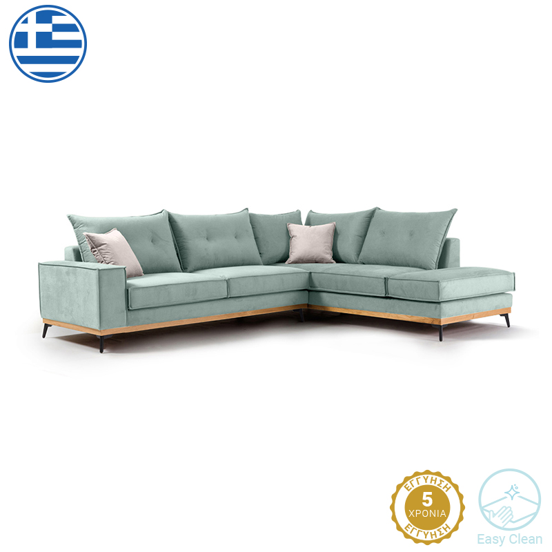 168-000007 Γωνιακός καναπές αριστερή γωνία Luxury II pakoworld ύφασμα ciel-cream 290x235x95εκ