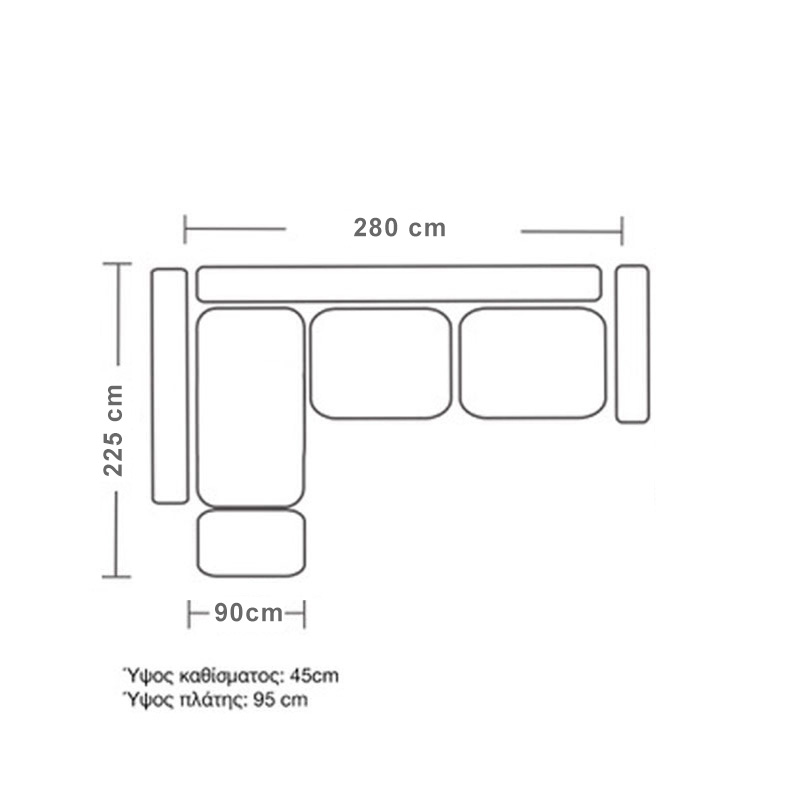168-000022-3 Γωνιακός καναπές δεξιά γωνία Boston pakoworld ύφασμα elephant-ciel 280x225x90εκ - Image 7
