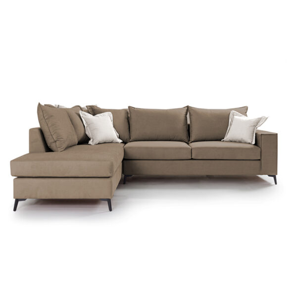 Γωνιακός καναπές δεξιά γωνία Romantic pakoworld ύφασμα mocha-cream 290x235x95εκ - Image 5