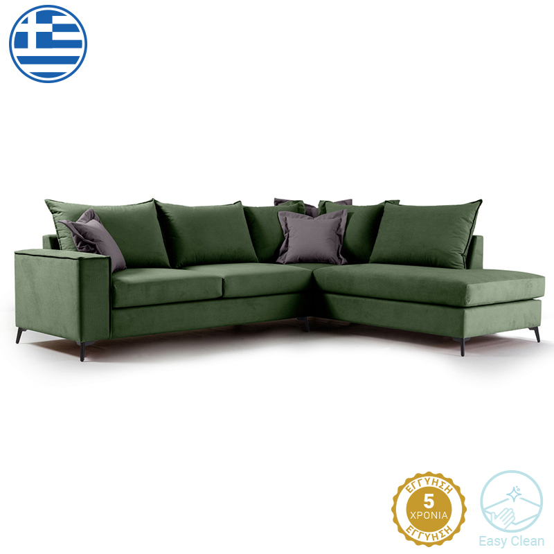 168-000033 Γωνιακός καναπές αριστερή γωνία Romantic pakoworld ύφασμα κυπαρισσί-ανθρακί 290x235x95εκ