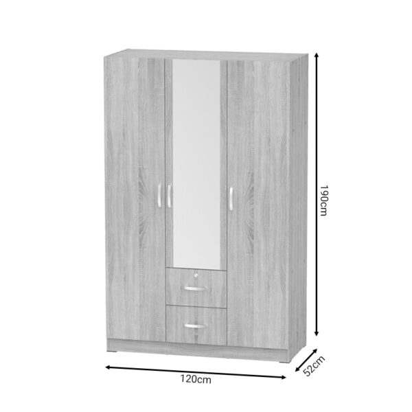 Ντουλάπα ρούχων τρίφυλλη Dillion pakoworld sonoma μελαμίνης 120x52x190εκ - Image 3
