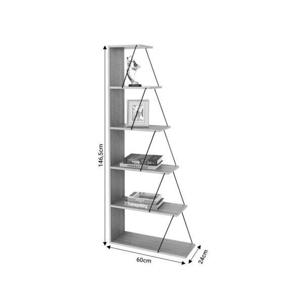 Βιβλιοθήκη Tars pakoworld γκρι-μαύρο 60x24x146.5εκ - Image 4
