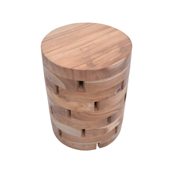 Σκαμπό Shard Inart φυσικό μασίφ ξύλο teak Φ35x45εκ - Image 2