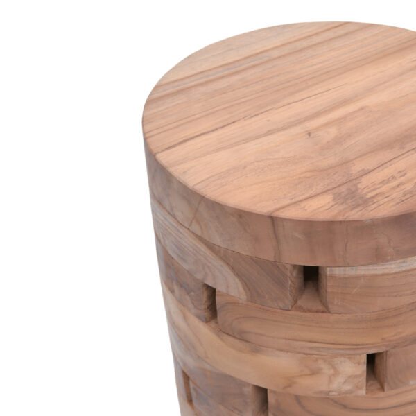 Σκαμπό Shard Inart φυσικό μασίφ ξύλο teak Φ35x45εκ - Image 3