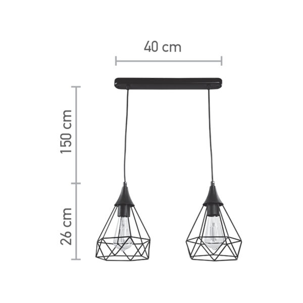 InLight Κρεμαστό φωτιστικό από μαύρο μέταλλο 2XE27 D:40cm (4024-2-BL-RAIL) - Image 2