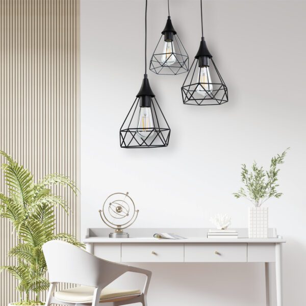 InLight Κρεμαστό φωτιστικό από μαύρο μέταλλο 3XE27 D: 30cm (4024-3-BL-ROSETTE) - Image 2