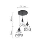 InLight Κρεμαστό φωτιστικό από μαύρο μέταλλο 3XE27 D: 30cm (4024-3-BL-ROSETTE) - Image 3