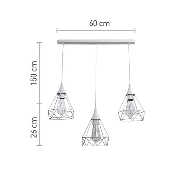 InLight Κρεμαστό φωτιστικό από λευκό μέταλλο 3XE27 D:60cm (4024-3-WH-RAIL) - Image 2