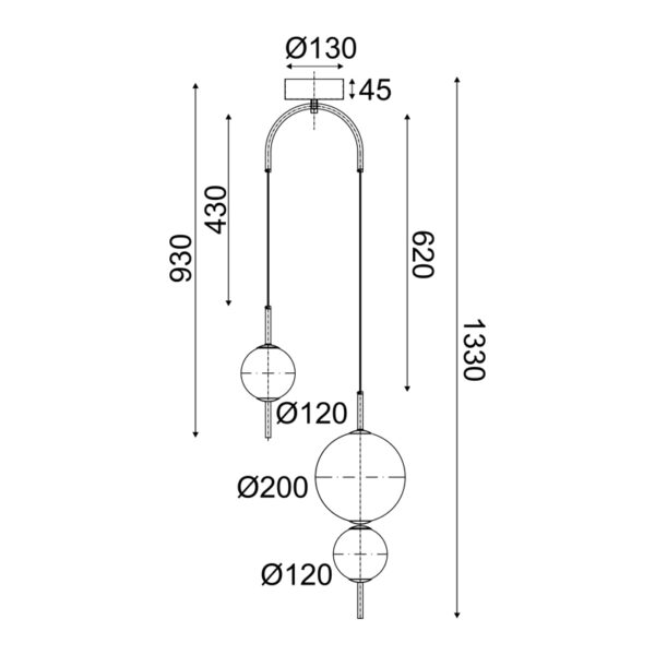 ΚΡΕΜΑΣΤΟ Φ/Σ LED 15W 3000K 1500LM AMELIA ΜΑΥΡΟ ΜΕΤ/ΚΟ+ΛΕΥΚΟ ΓΥΑΛΙ D37XH130CM - Image 3