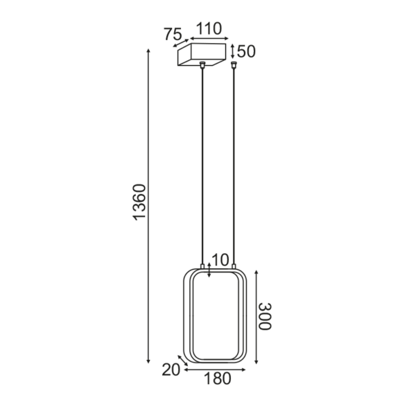 ^ΚΡΕΜΑΣΤΟ Φ/Σ LED 11W 3000K 1044LM ΜΑΥΡΟ ΜΕΤΑΛΛΙΚΟ 18X11XH136CM SYMETRIA - Image 2