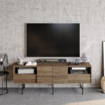Έπιπλο τηλεόρασης Kevan pakoworld καρυδί-μαύρο πόδι 180x35x65εκ - Image 2