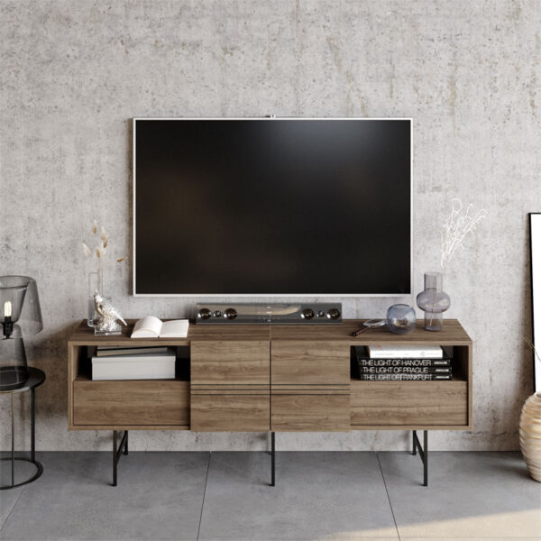 Έπιπλο τηλεόρασης Kevan pakoworld καρυδί-μαύρο πόδι 180x35x65εκ - Image 2