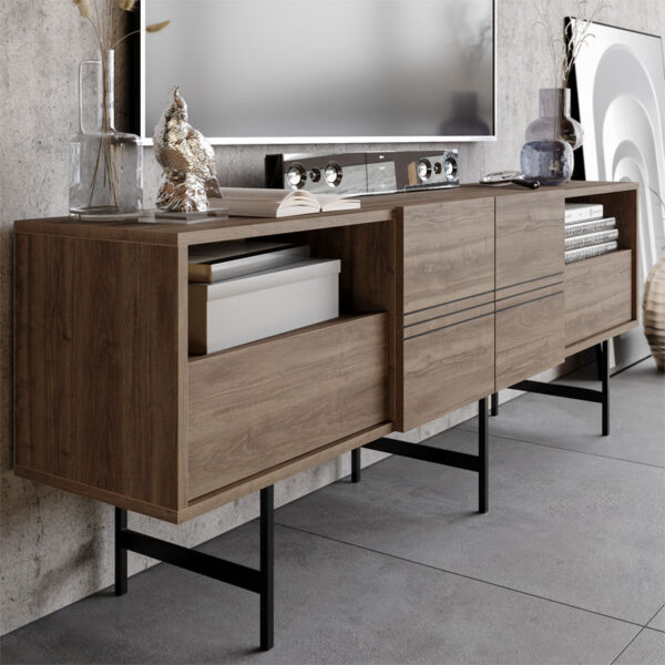 Έπιπλο τηλεόρασης Kevan pakoworld καρυδί-μαύρο πόδι 180x35x65εκ - Image 3