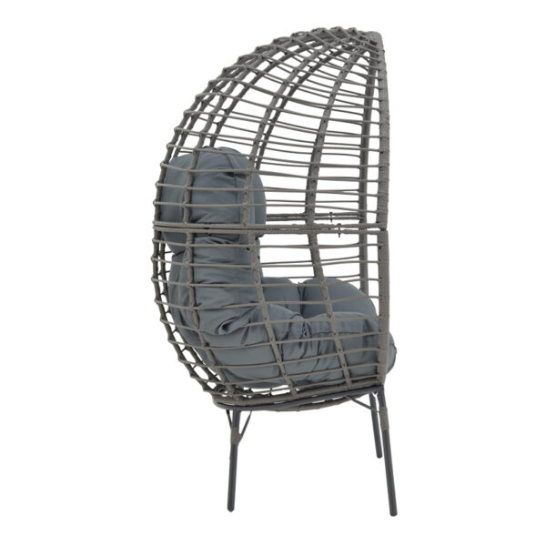 Πολυθρόνα Nestie  pakoworld wicker rattan γκρι-μεταλλικό γκρι πόδι-γκρι μαξιλάρι 102x80x155εκ - Image 3