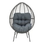 Πολυθρόνα Nestie  pakoworld wicker rattan γκρι-μεταλλικό γκρι πόδι-γκρι μαξιλάρι 102x80x155εκ - Image 4