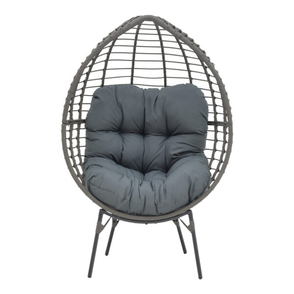 Πολυθρόνα Nestie  pakoworld wicker rattan γκρι-μεταλλικό γκρι πόδι-γκρι μαξιλάρι 102x80x155εκ - Image 4