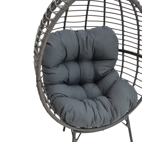 Πολυθρόνα Nestie  pakoworld wicker rattan γκρι-μεταλλικό γκρι πόδι-γκρι μαξιλάρι 102x80x155εκ - Image 6