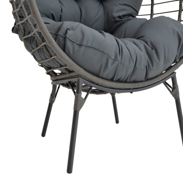 Πολυθρόνα Nestie  pakoworld wicker rattan γκρι-μεταλλικό γκρι πόδι-γκρι μαξιλάρι 102x80x155εκ - Image 8