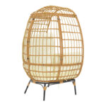 Πολυθρόνα Frox pakoworld wicker rattan φυσικό-μεταλλικό φυσικό-μαύρο πόδι-μπεζ μαξιλάρι 96x76x145εκ - Image 2