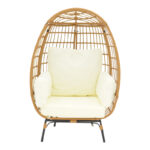 Πολυθρόνα Frox pakoworld wicker rattan φυσικό-μεταλλικό φυσικό-μαύρο πόδι-μπεζ μαξιλάρι 96x76x145εκ - Image 4