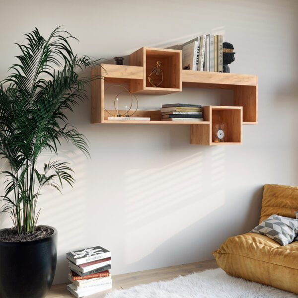 Ραφιέρα τοίχου Shellie pakoworld μελαμίνης σε oak απόχρωση 120x28x65εκ - Image 2