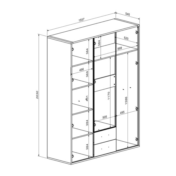Ντουλάπα Rutenia pakoworld μελαμίνη σε oak απόχρωση 155.7x54x203εκ - Image 3